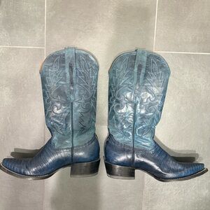Custom Lizard and Goat Blue Western Cowboy Boots made in Texas